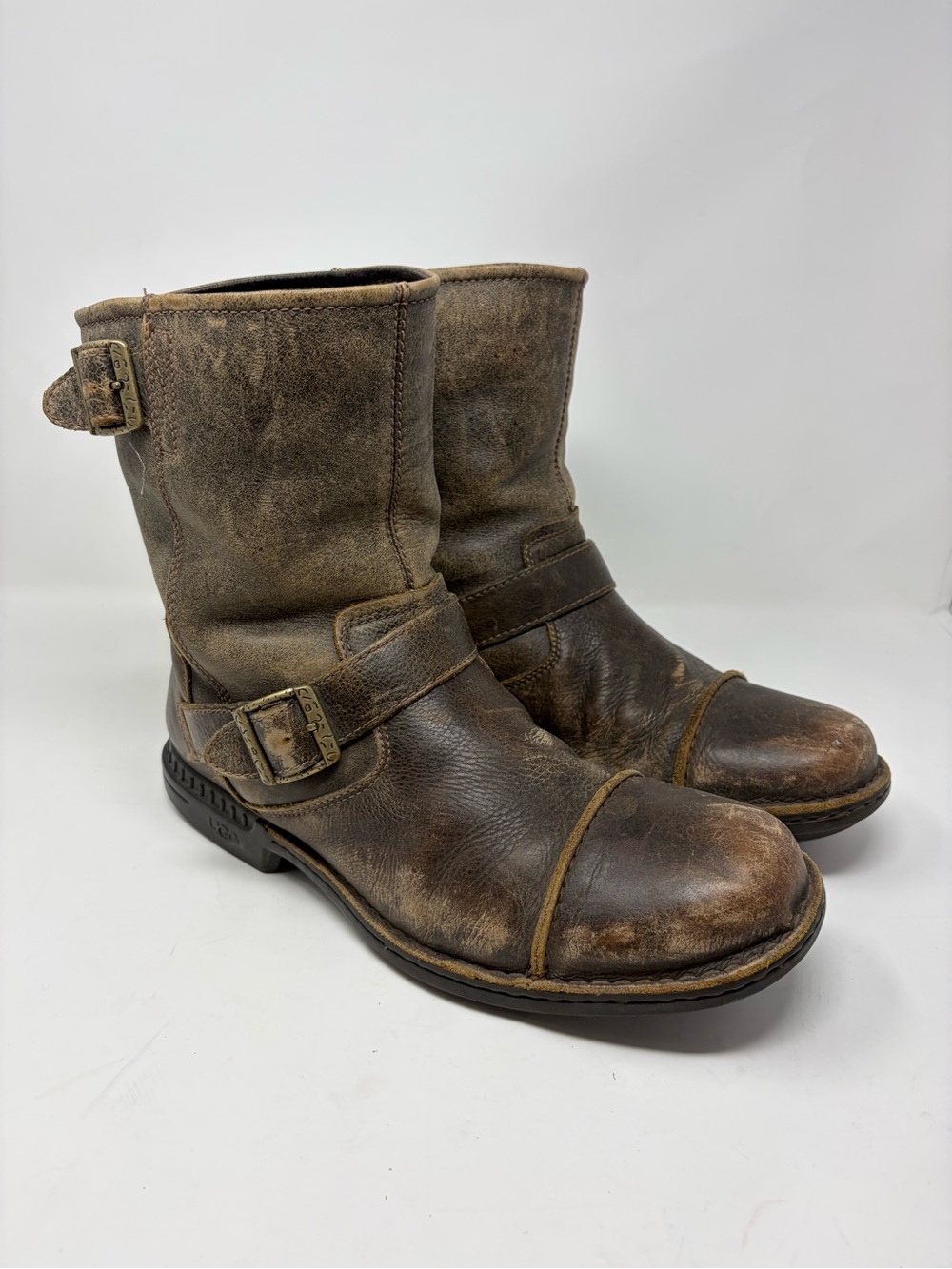 UGG Australia ROCKVILLE II Sz 12 Distressed Brown Leather Wool Lined Mens Boot